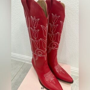 Red Embroidered Women's Cowboy Boots - Brand
